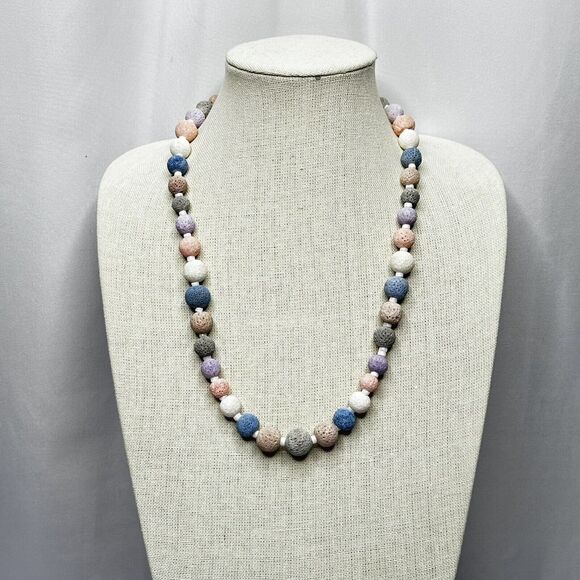 Vintage Textured Pastel Graduated Lava Bead Necklace 22” - Picture 1 of 12